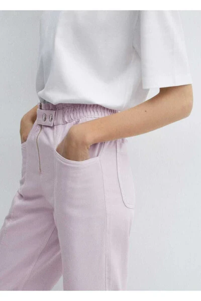 Elastic Waist Slouchy Jean Pants - 8