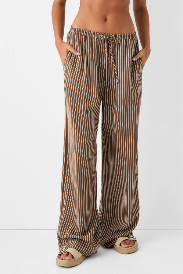 Elastic waist straight fit striped pants - 1