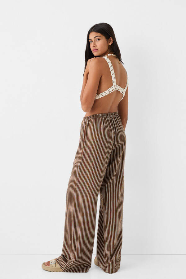 Elastic waist straight fit striped pants - 4