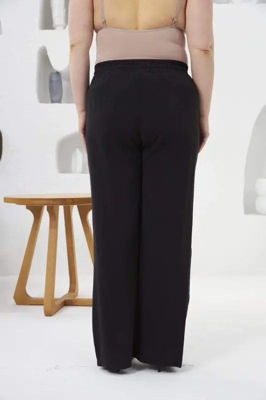 Elastic Waist Wide Leg Plus Size Pants Black - 6