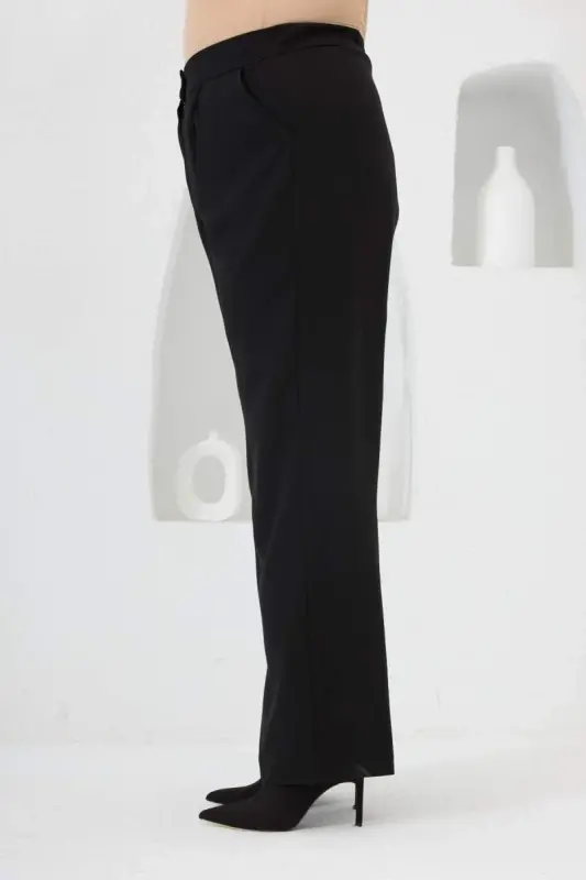 Elastic Waist Wide Leg Plus Size Pants Black - 2