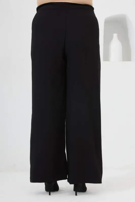 Elastic Waist Wide Leg Plus Size Pants Black - 5