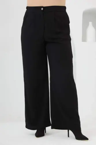 Elastic Waist Wide Leg Plus Size Pants Black - 1