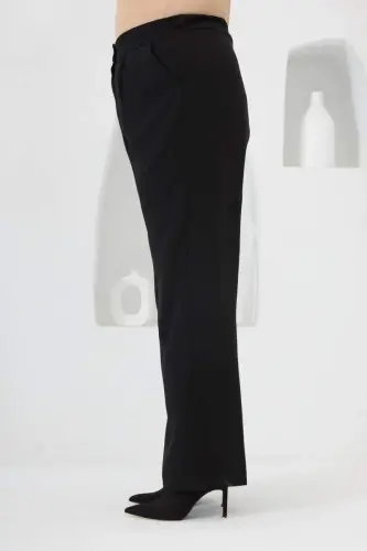 Elastic Waist Wide Leg Plus Size Pants Black - BÜYÜKBEDENIZ (1)