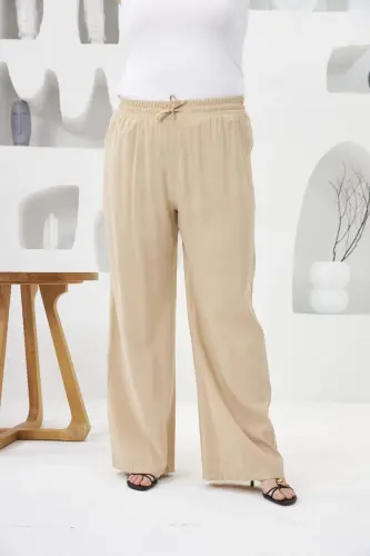 Elastic Waist Wide Leg Plus Size Pants Cream - 1