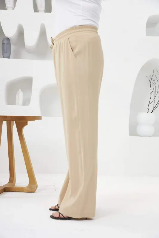 Elastic Waist Wide Leg Plus Size Pants Cream - 2