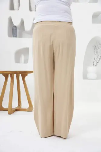 Elastic Waist Wide Leg Plus Size Pants Cream - 8