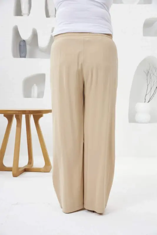 Elastic Waist Wide Leg Plus Size Pants Cream - 5