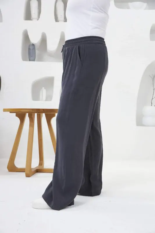 Elastic Waist Wide Leg Plus Size Pants Smoke Gray - 2