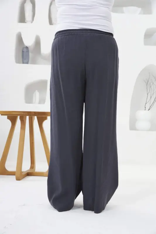 Elastic Waist Wide Leg Plus Size Pants Smoke Gray - 5