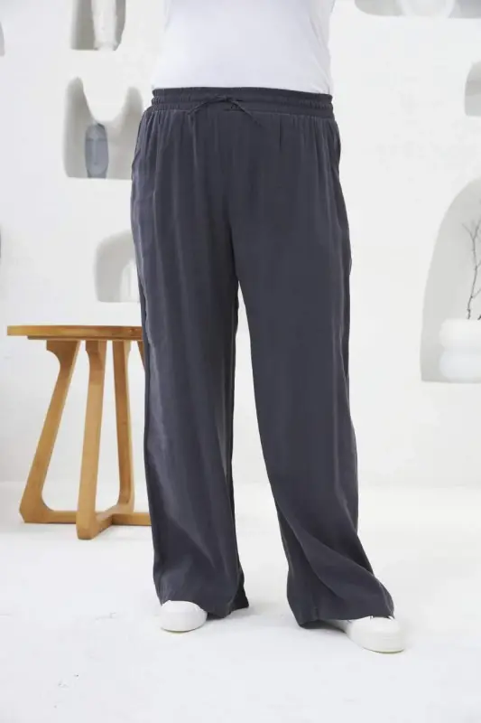 Elastic Waist Wide Leg Plus Size Pants Smoke Gray - 3