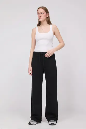 Elastic Waist Wide Leg Sweatpants EŞF10308-P10-Black 