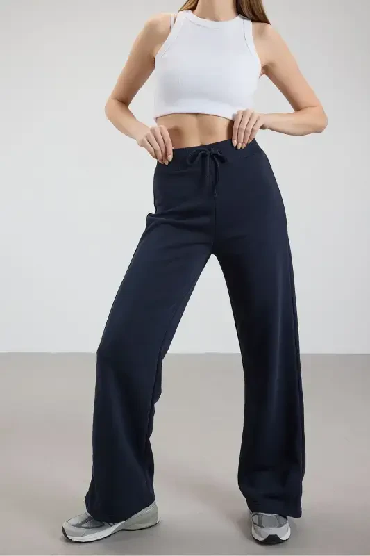 Elastic Waist Wide Leg Sweatpants Eşf10308-p10-Navy Blue - ADDAX
