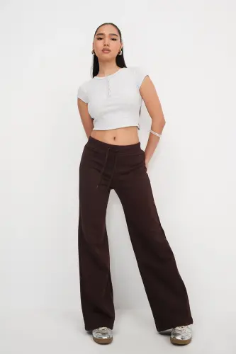 Elastic Waist Wide Leg Tracksuit EŞF10308-P10-Bitter Coffee 