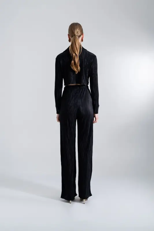 Elastic Waistband Flexible Comfy Pants Black - HOLLY LOLLY