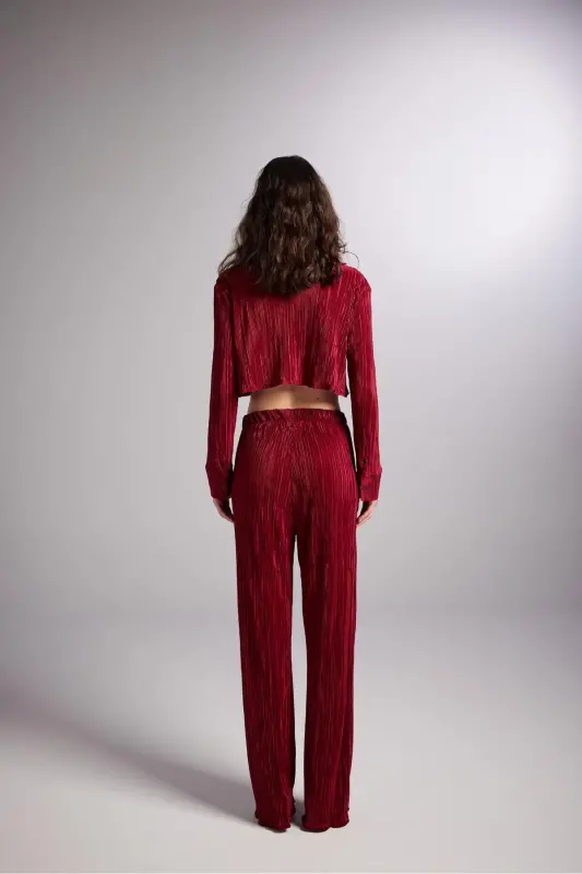 Elastic Waistband Flexible Comfy Pants Burgundy-Burgundy - 5