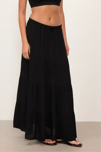 Elastic Waistband Lined Long Skirt E16250-E10-Black - 6