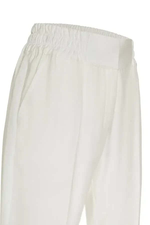 Elastic Waistband Relaxed Fit Pants-Ecru - 2