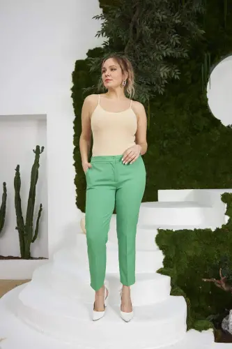 Elastic Waistband, Slit Detail, Plus Size Benetton Fabric Trousers - 5