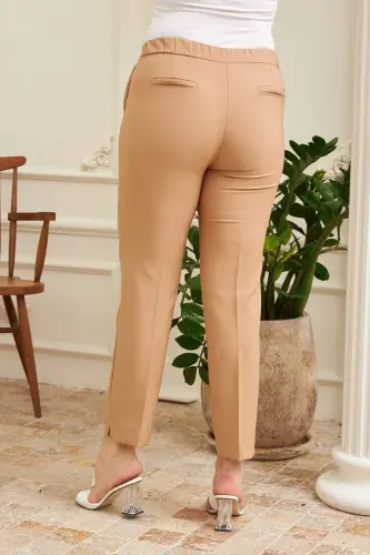 Elastic Waistband Slit Detailed Plus Size Viscose Fabric Pants - 4