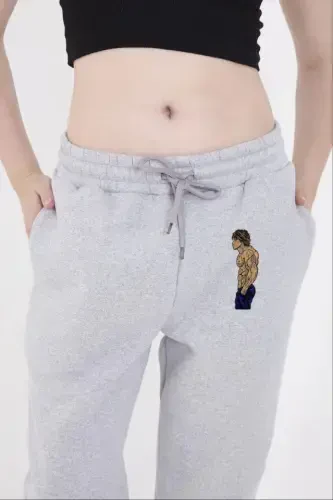 Elasticated Three Thread Printed Sweatpants - Grey - 1