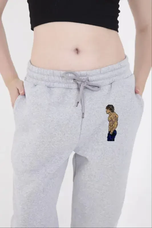 Elasticated Three Thread Printed Sweatpants - Grey - 1