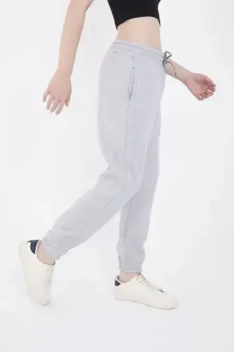 Elasticated Three Thread Printed Sweatpants - Grey - BÜYÜKBEDENIZ (1)