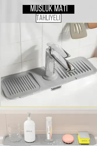 Эластичный коврик для смесителя, держатель для воды, нескользящее основание, органайзер для раковины на кухне и в ванной - 1