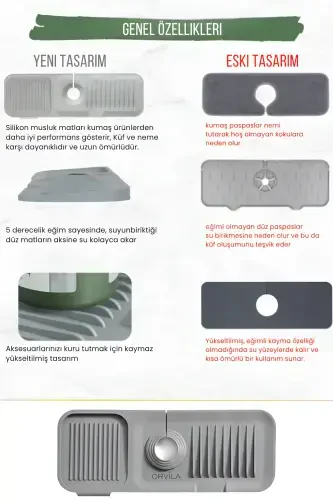 Эластичный коврик для смесителя, держатель для воды, нескользящее основание, органайзер для раковины на кухне и в ванной - 3