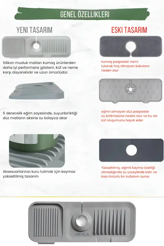 Эластичный коврик для смесителя, держатель для воды, нескользящее основание, органайзер для раковины на кухне и в ванной - 3