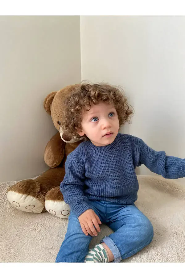 Эластичный трикотажный свитер с воротником-гольфом Oversize унисекс для младенцев и детей 1-5 лет - 4