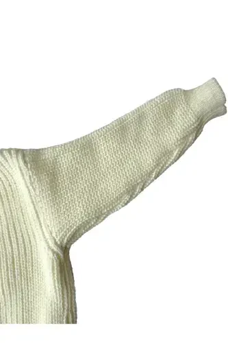 Эластичный Трикотажный Свитер Велосипедный Воротник Свободный Унисекс Детский-Экрю - 3