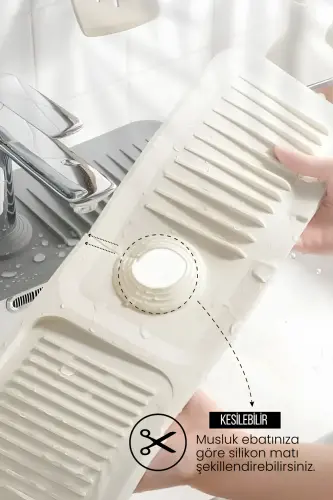 Elastik Musluk Matı Su Tutucu Düzenleyici Kaydırmaz Taban Organizer Mutfak Banyo Lavabo-Beyaz - 3