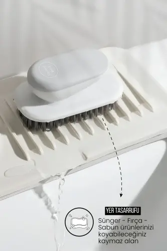 Elastik Musluk Matı Su Tutucu Düzenleyici Kaydırmaz Taban Organizer Mutfak Banyo Lavabo-Beyaz - 4