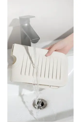 Elastik Musluk Matı Su Tutucu Düzenleyici Kaydırmaz Taban Organizer Mutfak Banyo Lavabo-Beyaz - 6