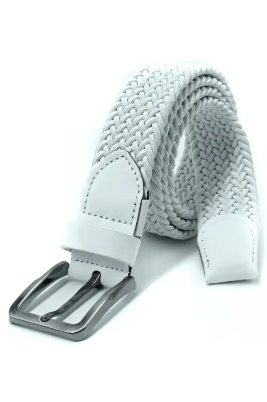 Elastik Örgü Kemer 3,5cm Beyaz Lastik Kemer Unisex-BEYAZ - 3
