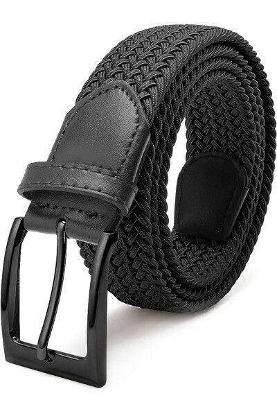 Elastik Örgü Kemer 3,5cm Siyah Lastik Kemer Unisex - SİYAH 