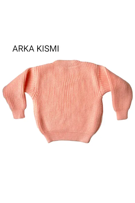 Elastik Trikotaj Sviter Dumaloq Yoqa Oversize Unisex Chaqaloq Bolalar 1-5 Yosh - Shaftoli Pushti - 4