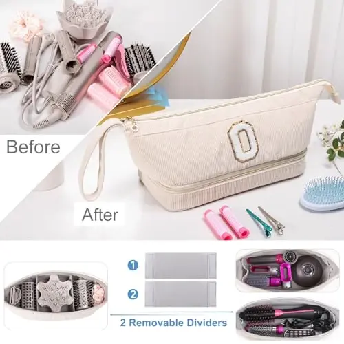 ELCUPA Initial Personalized Hair Dryer Case, Double-Layer Hair Tools Travel Carrying Case for Shark FlexStyle, Dyson Airwrap, and Supersonic Hair Dryer AttacModazoneents - 6