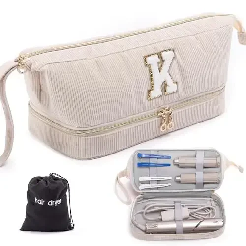 ELCUPA Initial Personalized Hair Dryer Case,Double-Layer Hair Tools Travel Carrying Case for Shark FlexStyle with Hair Dryer Bag- Hair Air Wrap Dryer Case Flat Curling Iron Travel Organizer Gift 