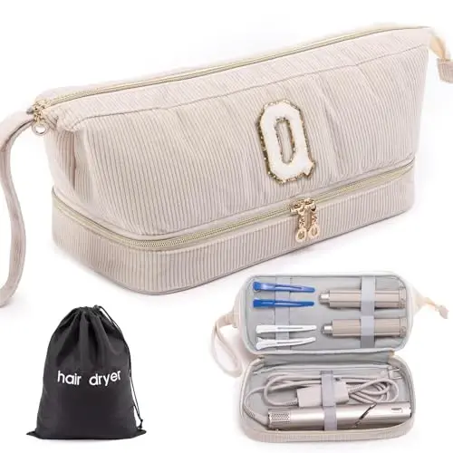 ELCUPA Initial Personalized Hair Dryer Case,Double-Layer Hair Tools Travel Carrying Case for Shark FlexStyle with Hair Dryer Bag- Hair Air Wrap Dryer Case Flat Curling Iron Travel Organizer Gift - 1