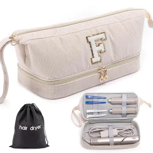 ELCUPA Initial Personalized Hair Dryer Case,Double-Layer Hair Tools Travel Carrying Case for Shark FlexStyle with Hair Dryer Bag- Hair Air Wrap Dryer Case Flat Curling Iron Travel Organizer Gift - 1