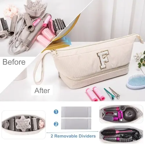 ELCUPA Initial Personalized Hair Dryer Case,Double-Layer Hair Tools Travel Carrying Case for Shark FlexStyle with Hair Dryer Bag- Hair Air Wrap Dryer Case Flat Curling Iron Travel Organizer Gift - 6