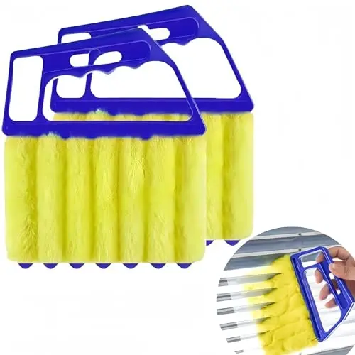 Handheld Blinds Cleaner Shutters, Curtain Brush Dust Remover with 7 Removable Microfiber Sleeves, Air Conditioning Home Gadgets, Car Vents, Fan Shutters with 7 Blades (Blue 2Pack) 