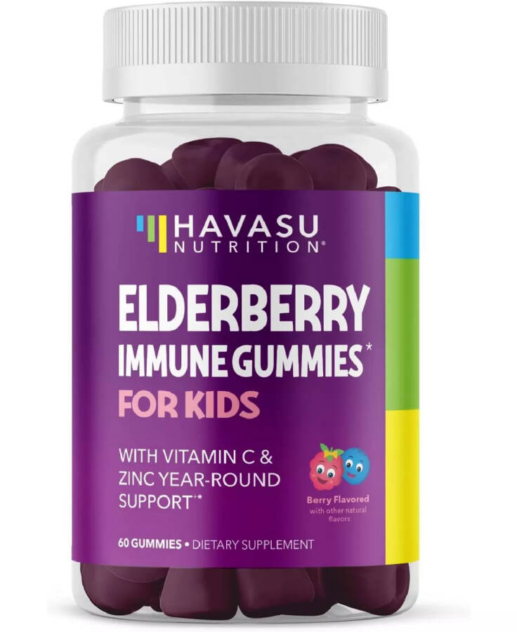 Elderberry Gummies for Kids with Zinc & Vitamin C, 60 Gummies No Color - 1