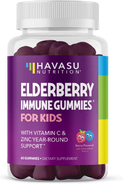 Elderberry Gummies for Kids with Zinc & Vitamin C, 60 Gummies No Color - 9