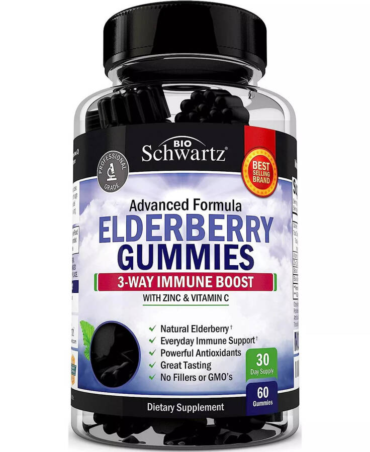 Elderberry Gummies with Zinc and Vitamin C for Adults & Kids | Natural Immune Support | Black Sambucus Elderberries, Powerful Multiminerals Supplement | Gluten-Free, Non-GMO | 60 Gummies Purple - 1