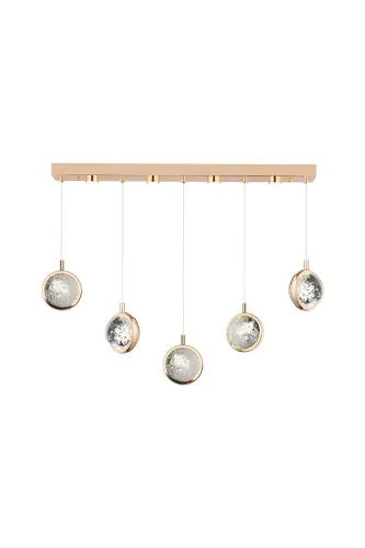 Eldon 5'li Sıralı 3 Renk 75 Watt Gold Kristal Ledli Modern Oturma Odası Salon Sarkıt Avize - APLIQA (1)