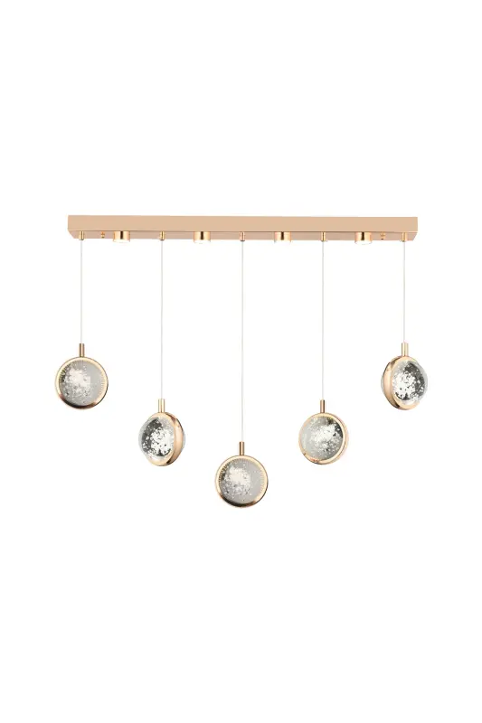 Eldon 5'li Sıralı 3 Renk 75 Watt Gold Kristal Ledli Modern Oturma Odası Salon Sarkıt Avize - 2