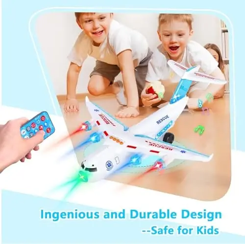ele ELEOPTION Kids Transport Airplane Toy Aeroplane Infrared Remote Control Plane Toys with Lights and Music for for 3 4 5 6 7 8 Year Old Girls Boys White Color - ELE (1)